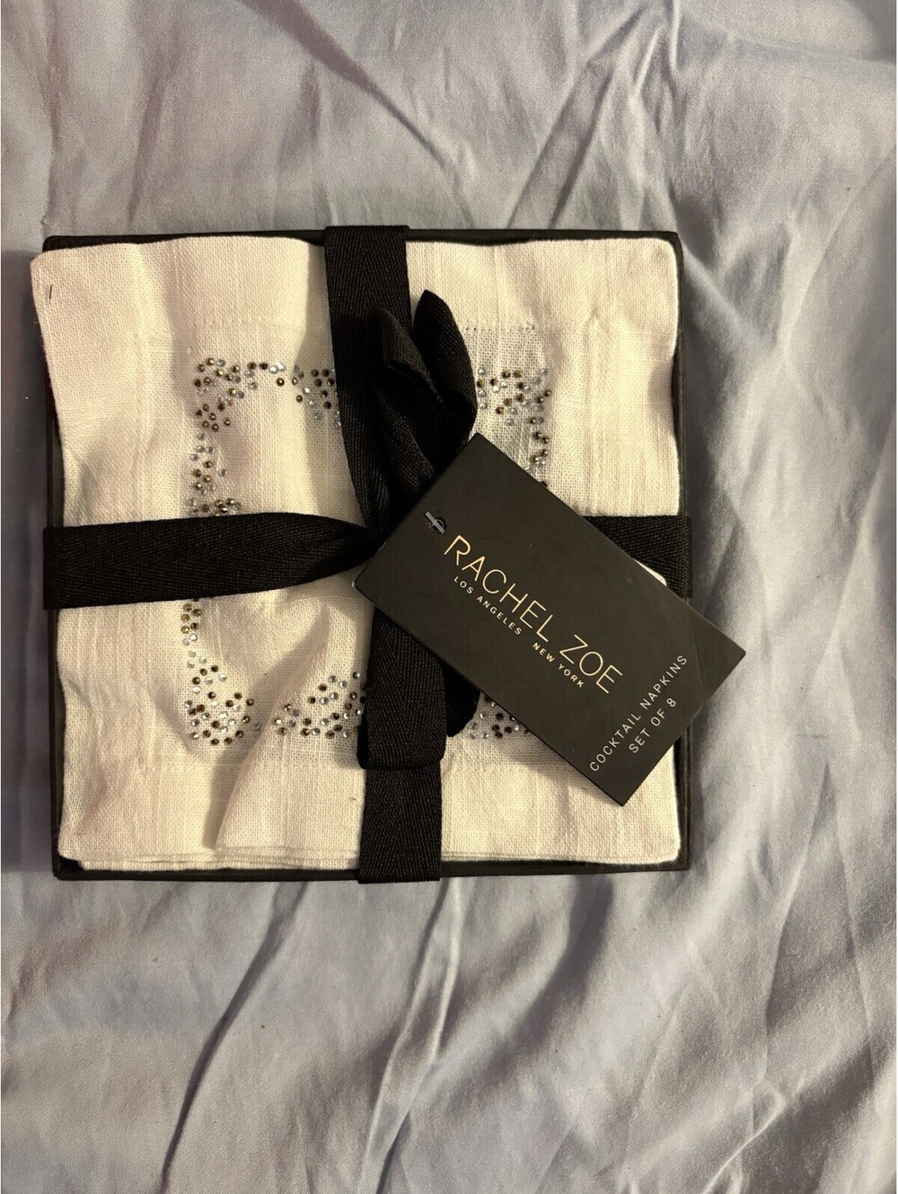 Rachel Zoe Cocktail Napkins Set of 8 White Embellished Square